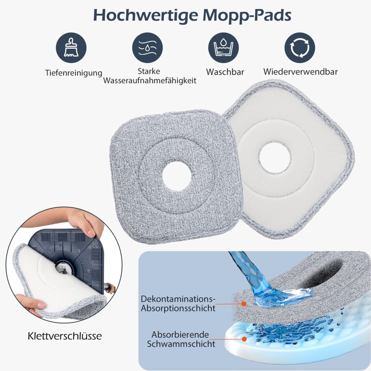 Pakeičiami kvadratiniai mikropluošto antgaliai grindų plovimui – Paveikslėlis 2