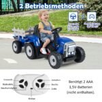 Pasivažinėjimo traktorius vaikams su nuimama priekaba ir 2 4G nuotolinio valdymo pultu (Mėlyna)