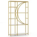 Pramoninio stiliaus 6 aukštų knygų lentyna pusmėnulio formos dizaino (Auksinė)