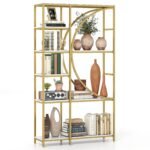 Pramoninio stiliaus 6 aukštų knygų lentyna pusmėnulio formos dizaino (Auksinė) – Paveikslėlis 3