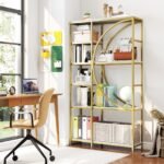 Pramoninio stiliaus 6 aukštų knygų lentyna pusmėnulio formos dizaino (Auksinė) – Paveikslėlis 4