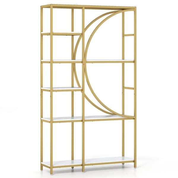 Pramoninio stiliaus 6 aukštų knygų lentyna pusmėnulio formos dizaino (Auksinė)