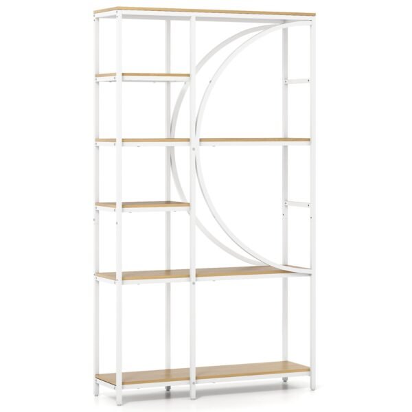 Pramoninio stiliaus 6 aukštų knygų lentyna su atviromis lentynomis ir pusmėnulio formos dizainu (Balta)