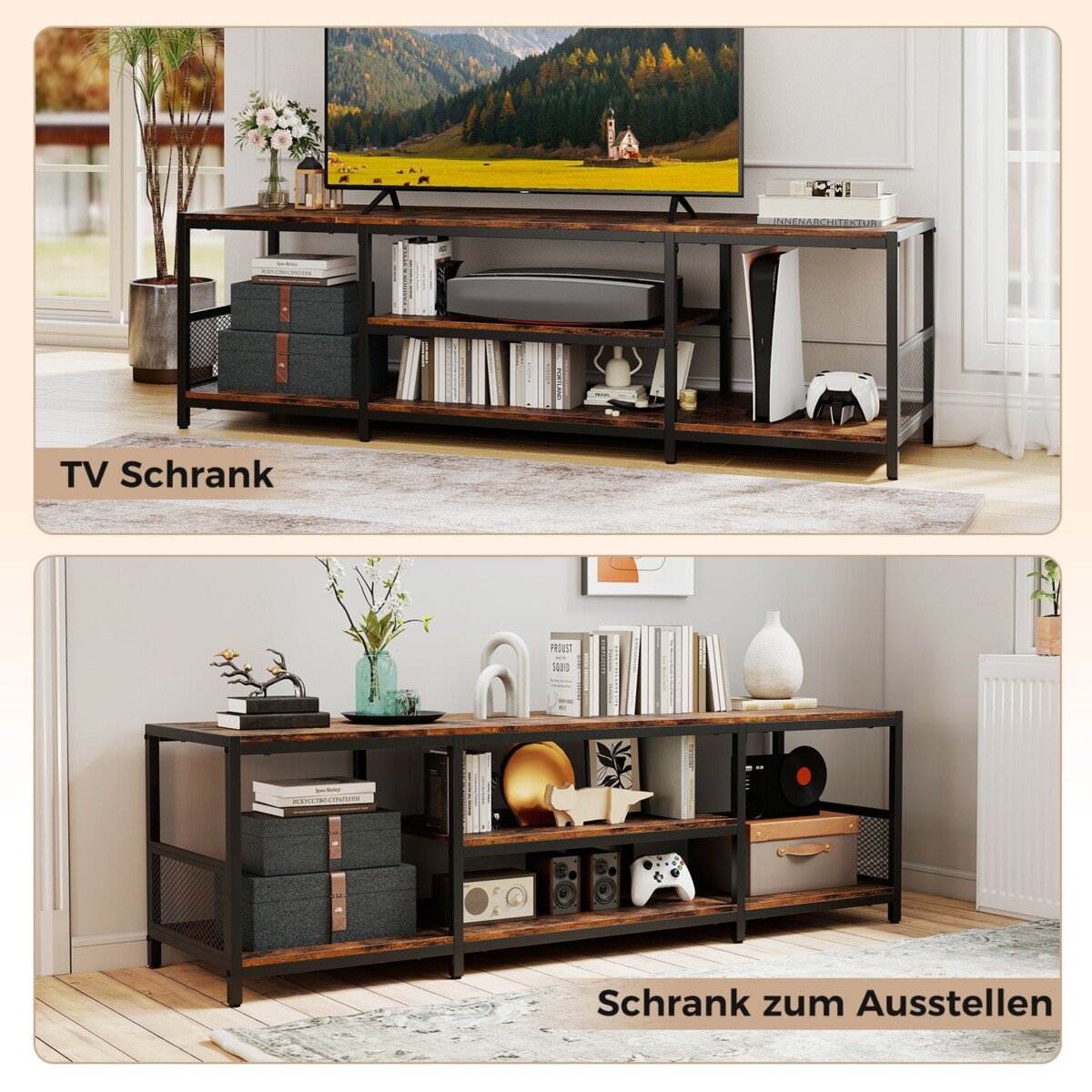 Pramoninio stiliaus TV spintelė televizoriams iki 65 colių (Kaimiška ruda)