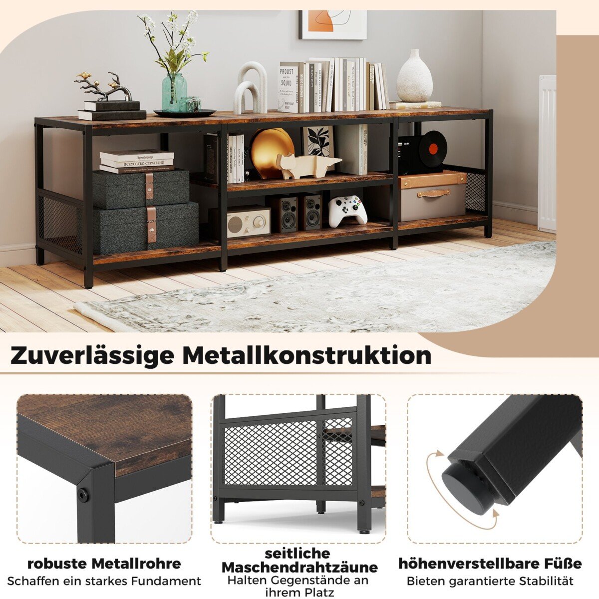 Pramoninio stiliaus TV spintelė televizoriams iki 65 colių (Kaimiška ruda)