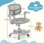 Reguliuojamo aukščio ir pasukimo vaikiška kėdė su ratukais (Pilka)