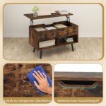 Reguliuojamo aukščio kavos staliukas su pakeliama viršutine dalimi ir atviromis lentynomis (Kaimiška ruda)