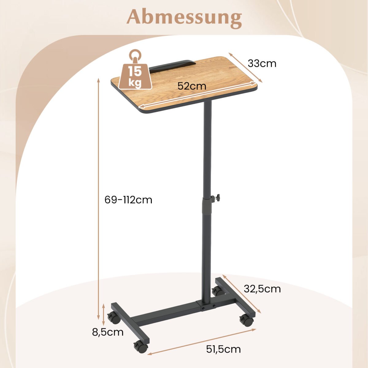 Reguliuojamo aukščio universalus staliukas su 360° pasukamu stalviršiu (Natūrali)
