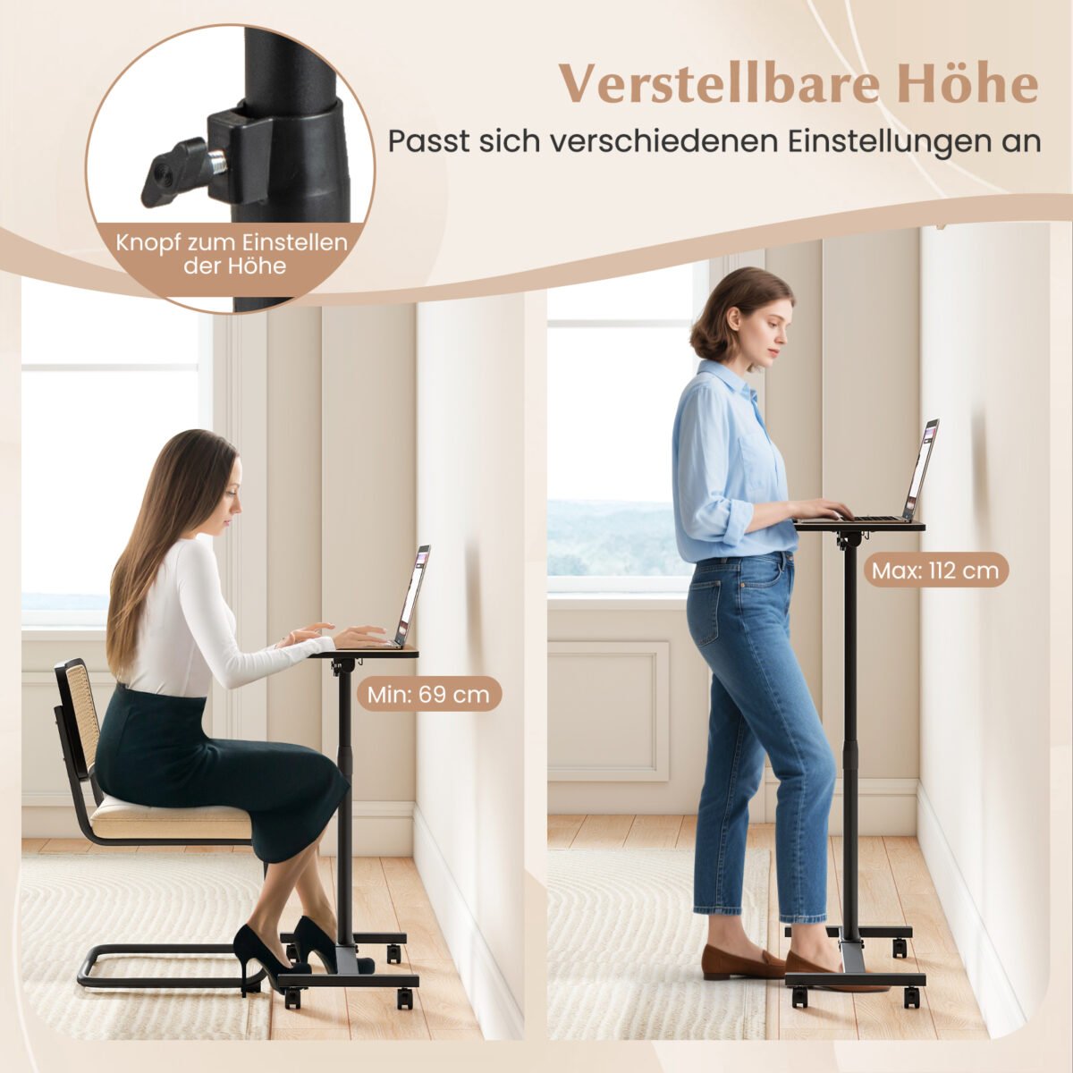 Reguliuojamo aukščio universalus staliukas su 360° pasukamu stalviršiu (Natūrali)