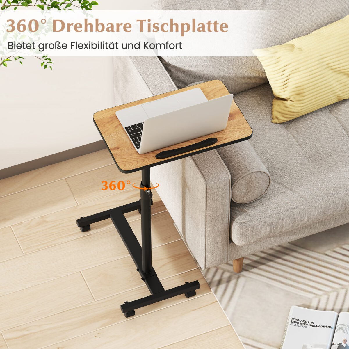 Reguliuojamo aukščio universalus staliukas su 360° pasukamu stalviršiu (Natūrali)