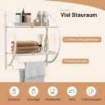 Sieninė metalinė vonios lentyna su rankšluosčių laikikliu (Balta)