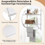 Sieninė metalinė vonios lentyna su rankšluosčių laikikliu (Balta)