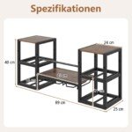 Sieninis vyno butelių ir taurių laikiklis su atviromis lentynomis (Rūdžių ruda)