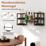 Sieninis vyno butelių ir taurių laikiklis su atviromis lentynomis (Rūdžių ruda)