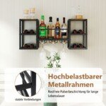 Sieninis vyno butelių ir taurių laikiklis su atviromis lentynomis (Rūdžių ruda)