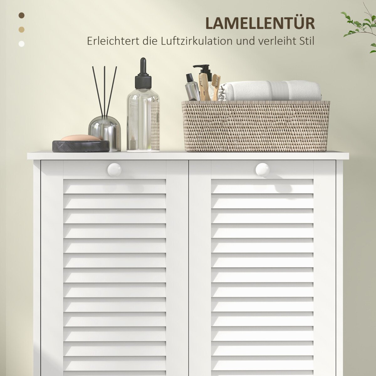 Skalbinių spintelė su dviem atlenkiamais skyriais ir žaliuzinėmis durelėmis