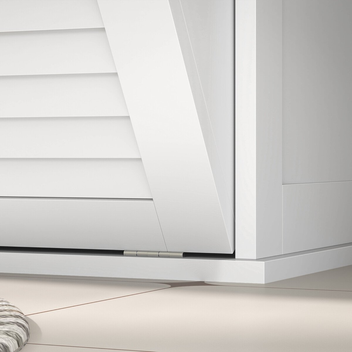 Skalbinių spintelė su dviem atlenkiamais skyriais ir žaliuzinėmis durelėmis