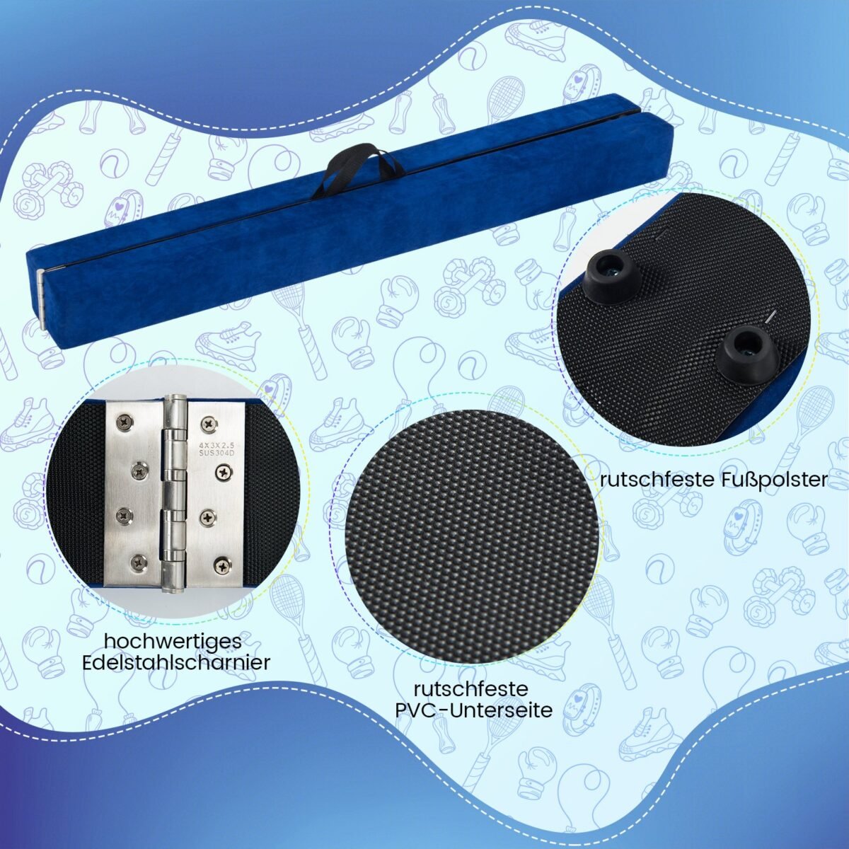 Sulankstoma gimnastikos sija su nešiojimo rankena 270 cm (Mėlyna) – Paveikslėlis 3