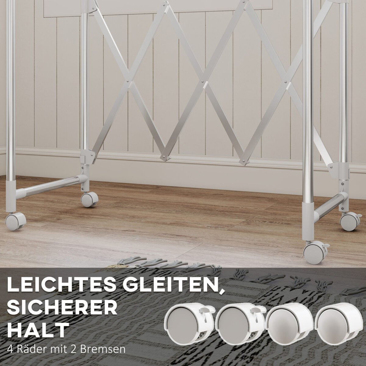 Sulankstoma skalbinių džiovykla su 3 reguliuojamais strypais ir ratukais – Paveikslėlis 6