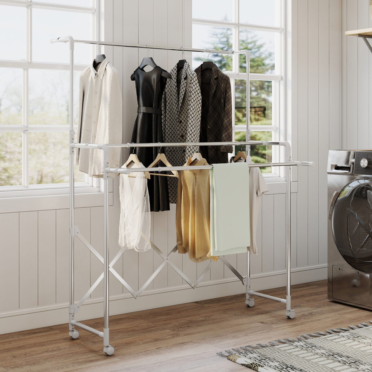 Sulankstoma skalbinių džiovykla su 3 reguliuojamais strypais ir ratukais – Paveikslėlis 8