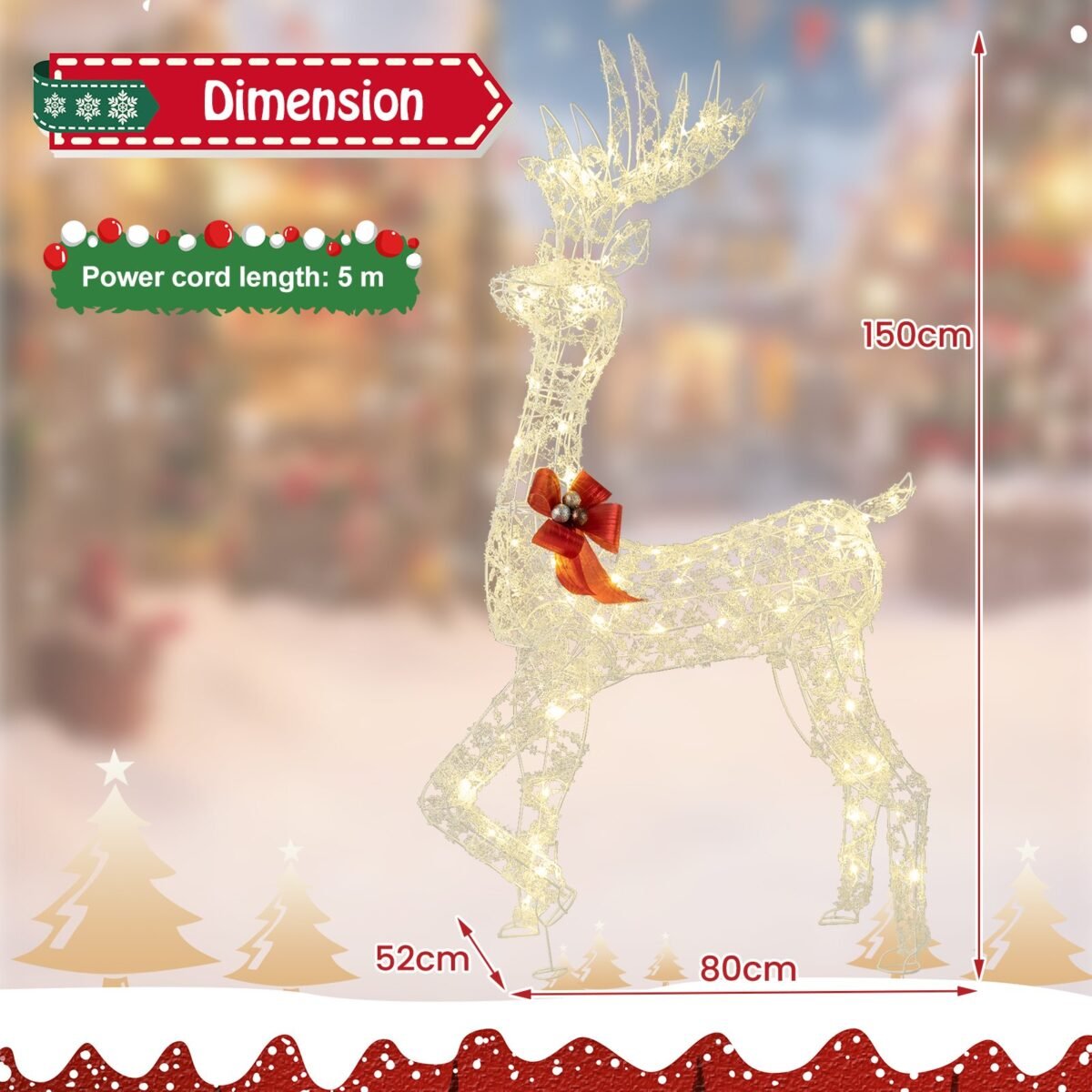 Šviečiantis Kalėdinis elnias su 100 LED lempučių 150 cm (Balta) – Paveikslėlis 2