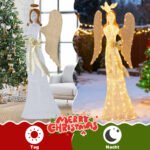 Šviečiantis Kalėdų angelas su balandžiu ir 150 LED lempučių 165 cm (Balta)