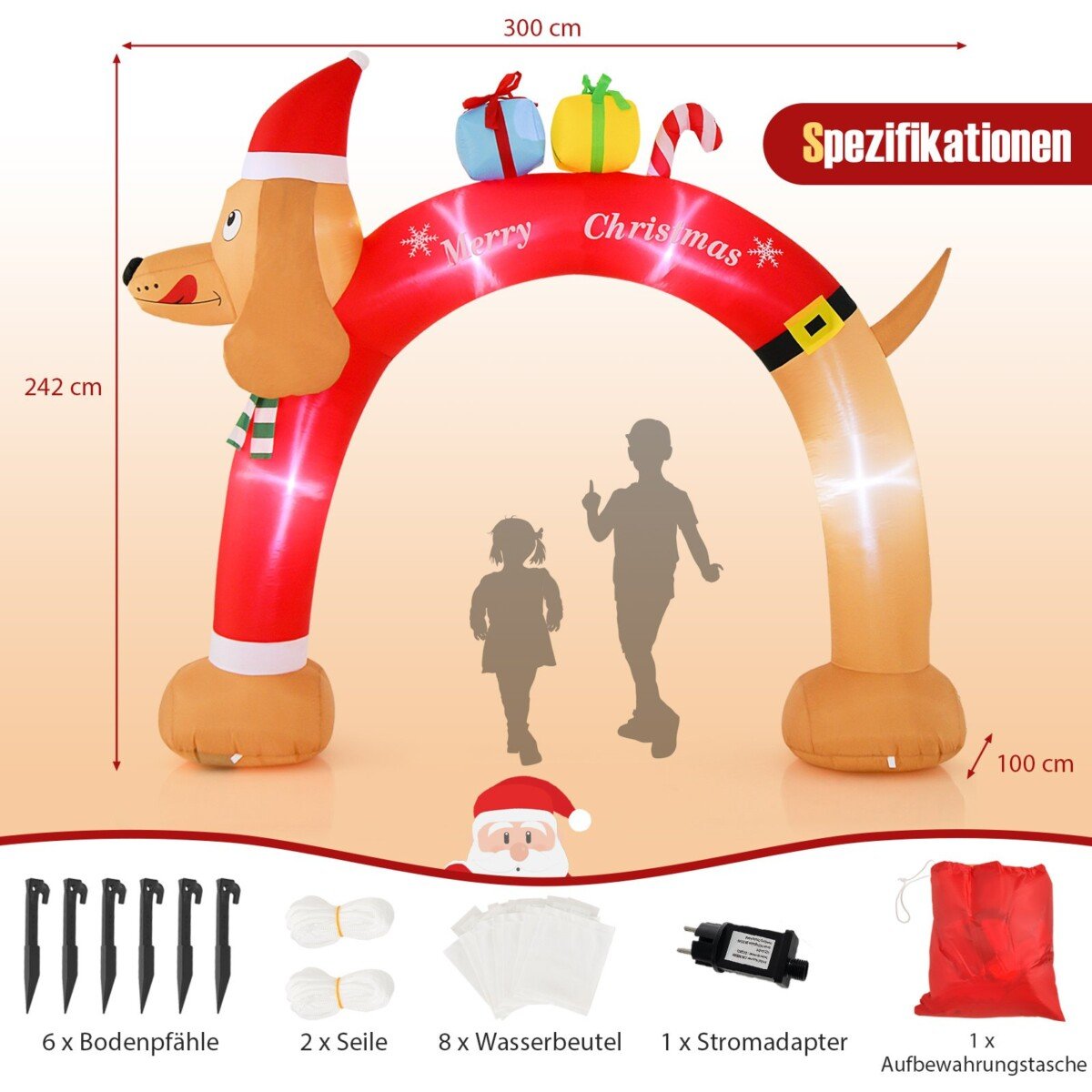 Takso formos pripučiamas kalėdinis lankas su LED apšvietimu 242 cm (Spalvota)