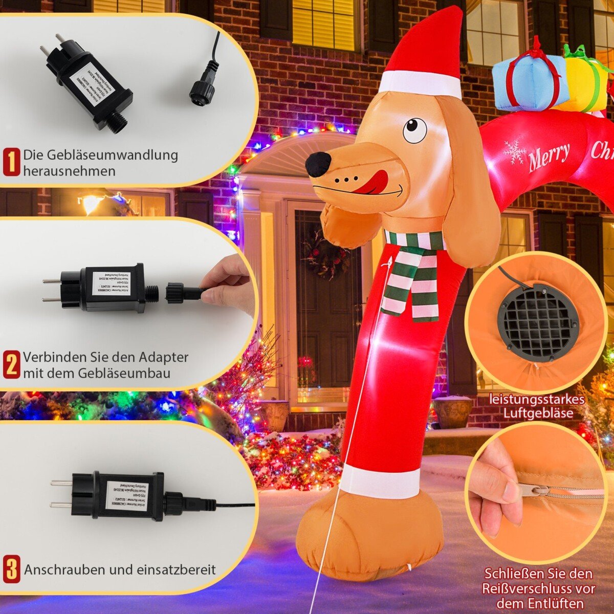 Takso formos pripučiamas kalėdinis lankas su LED apšvietimu 242 cm (Spalvota)