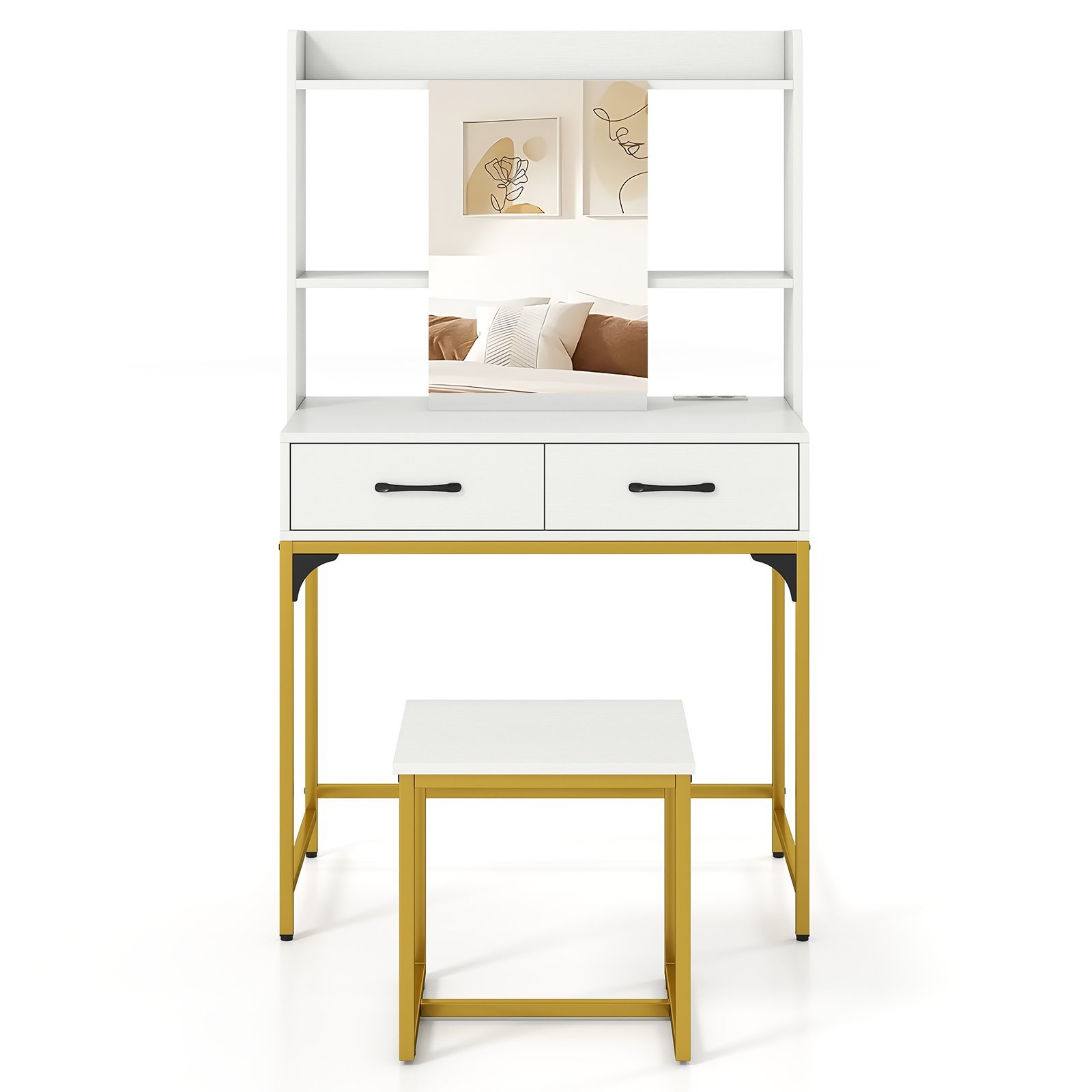 Tualetinis staliukas su veidrodžiu ir integruota įkrovimo stotele