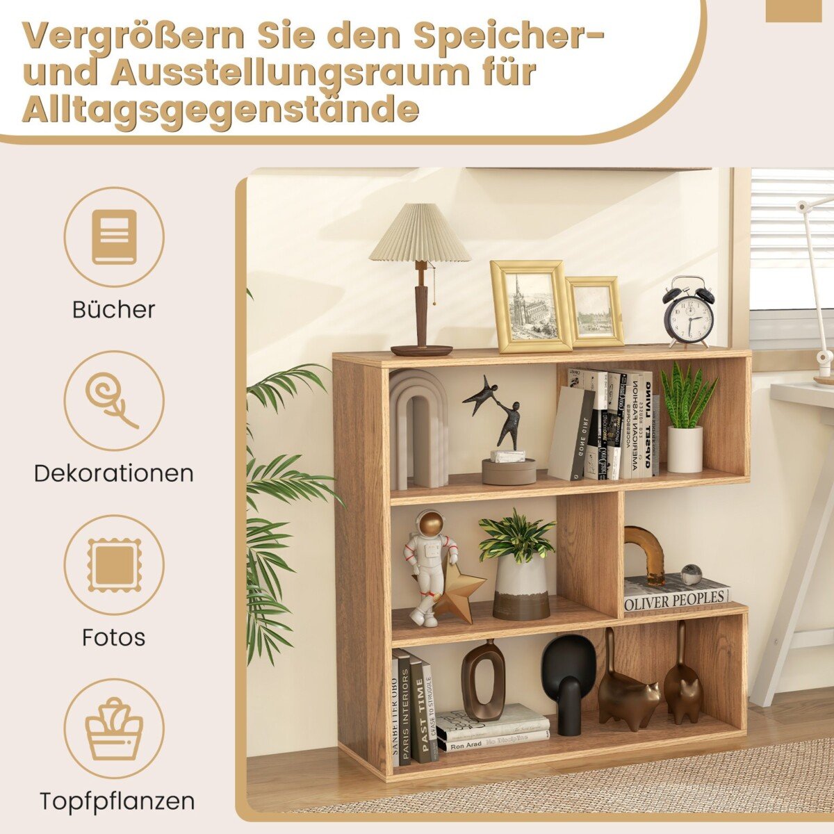 Unikali išgaubta lentyna su 3 skyriais ir apsauga nuo apvirtimo (Natūrali)