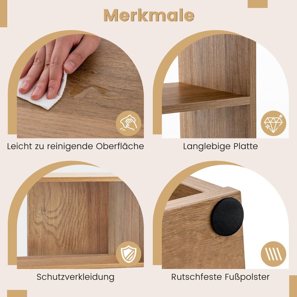 Unikali išgaubta lentyna su 3 skyriais ir apsauga nuo apvirtimo (Natūrali)