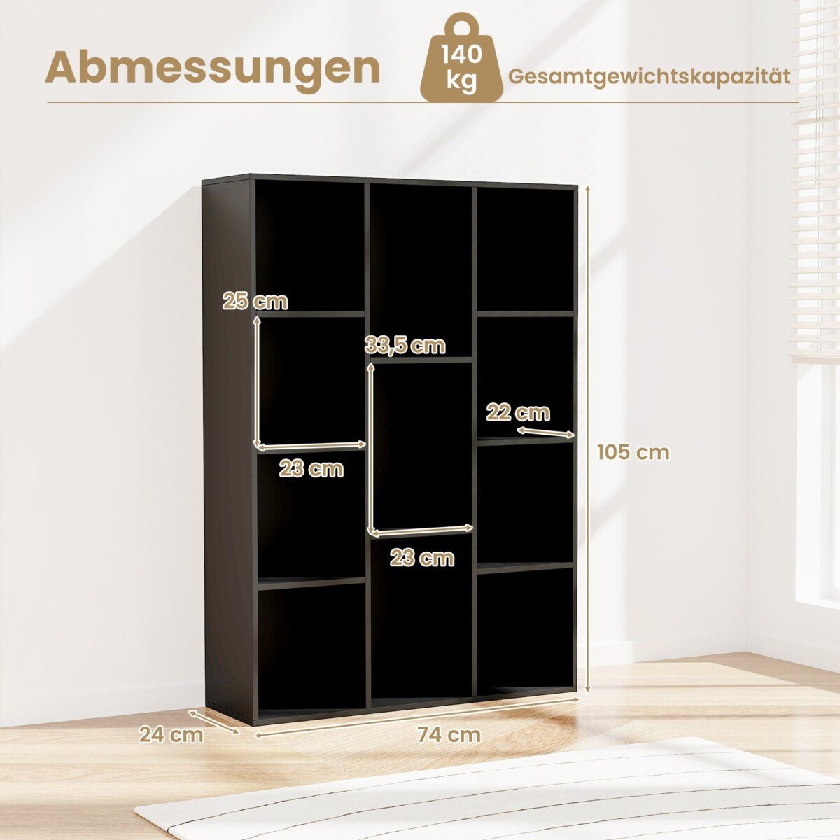 Universali 11 skyrių knygų lentyna (Juoda)