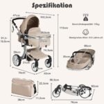 Universalus 2-in-1 sulankstomas vaikiškas vežimėlis (Smėlio) – Paveikslėlis 2