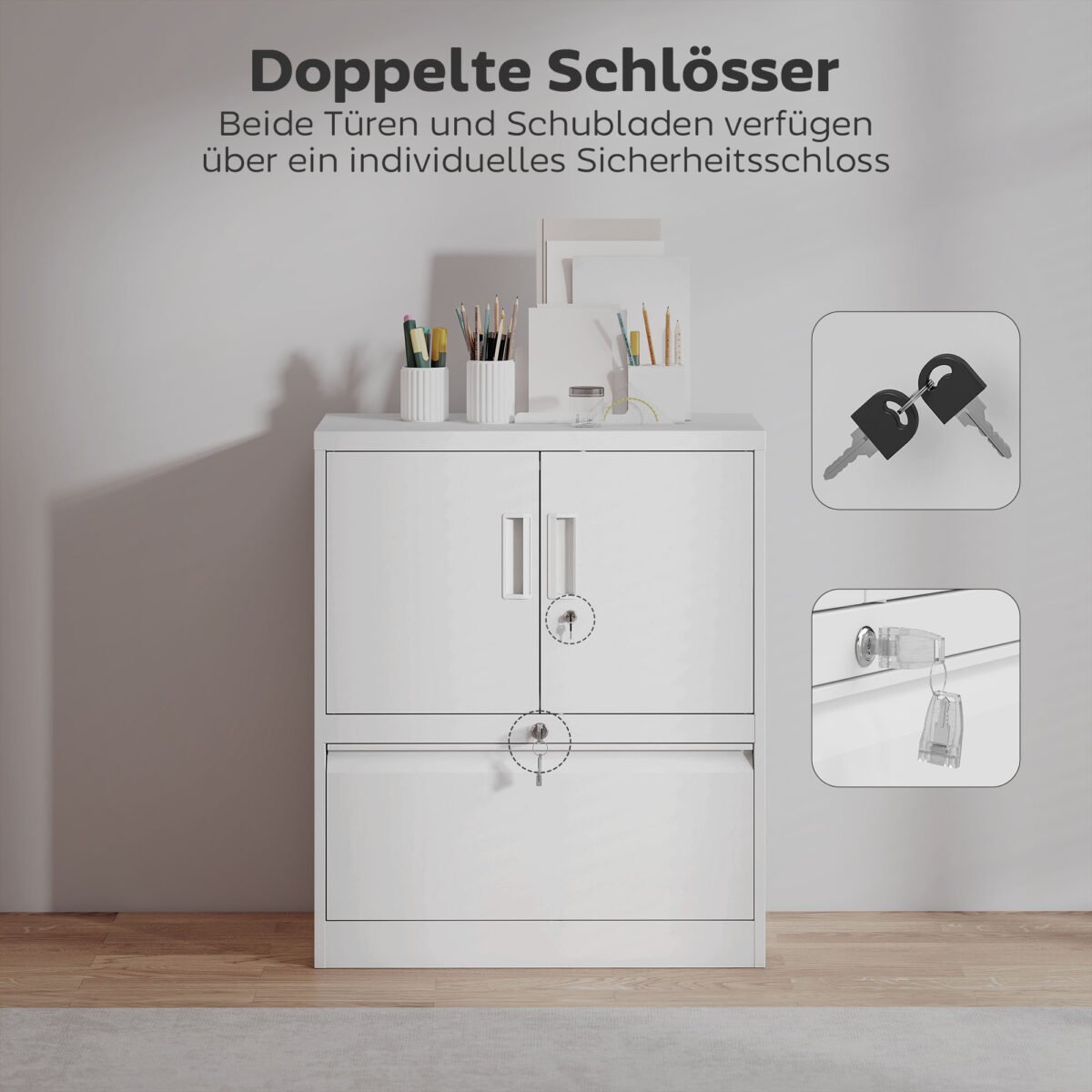 Užrakinama aktų spinta su pakabinamų aplankų stalčiumi