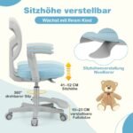 Vaikiška rašomojo stalo kėdė su reguliuojamu aukščiu ir pasukamu sėdynės mechanizmu (Mėlyna)