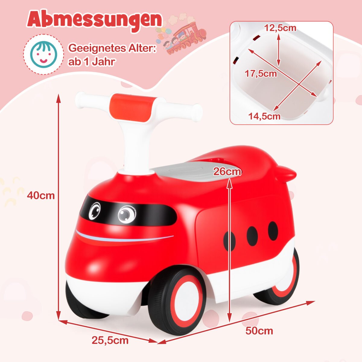 Vaikiškas paspirtukas su garso signalu ir daiktadėže (Raudona)