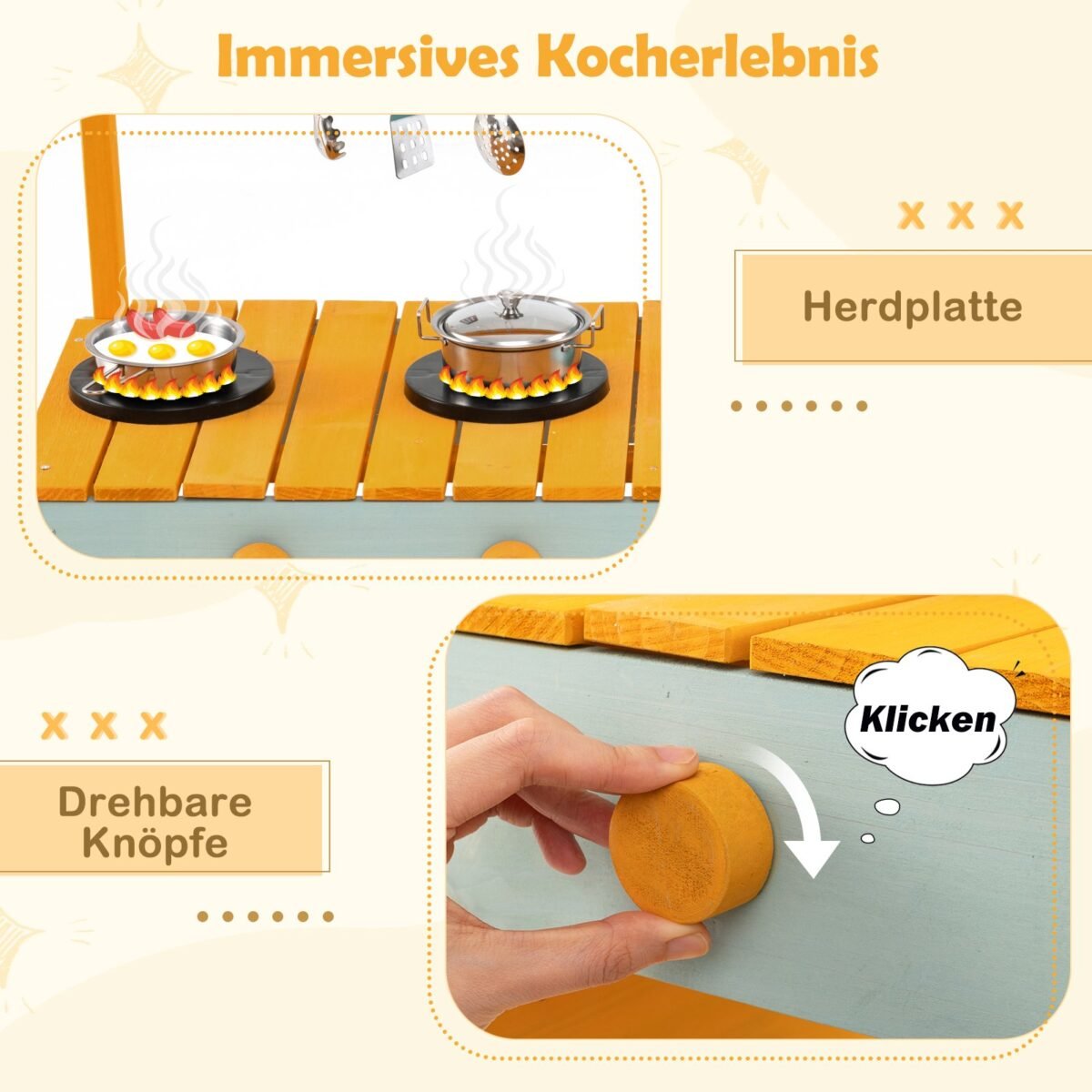 Vaikų lauko purvo virtuvėlė su daigykla grotelėmis ir vandens funkcija (Geltona) – Paveikslėlis 4