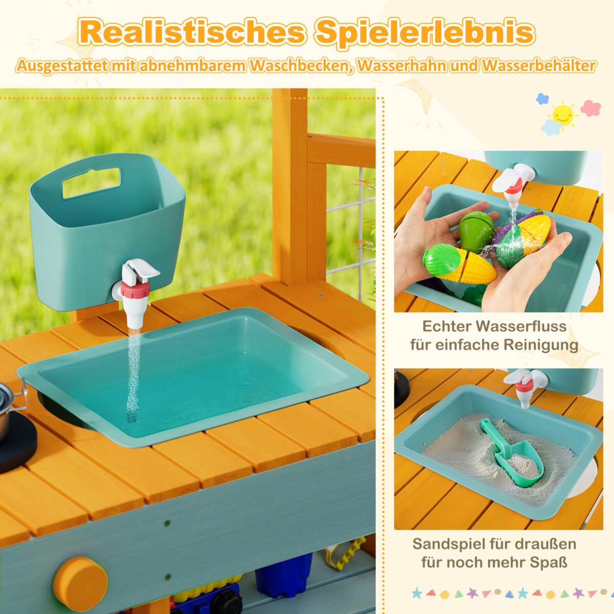Vaikų lauko purvo virtuvėlė su daigykla grotelėmis ir vandens funkcija (Geltona) – Paveikslėlis 5
