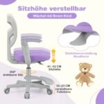 Vaikų rašomojo stalo kėdė su reguliuojamu aukščiu ir ratukais (Violetinė)