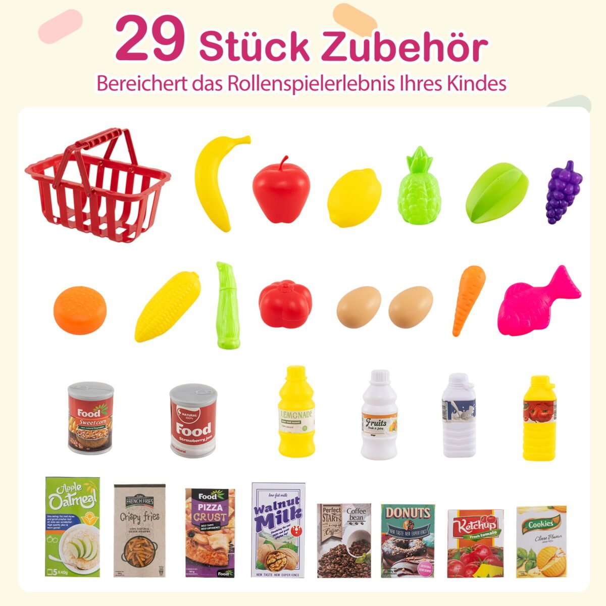 Vaikų žaidimų parduotuvė su vežimėliu kasa ir interaktyviu skeneriu (Rožinė) – Paveikslėlis 5