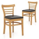 Valgomojo kėdžių komplektas su kaučiukmedžio masyvo kojomis ir dirbtinės odos apmušalais (Natūrali)