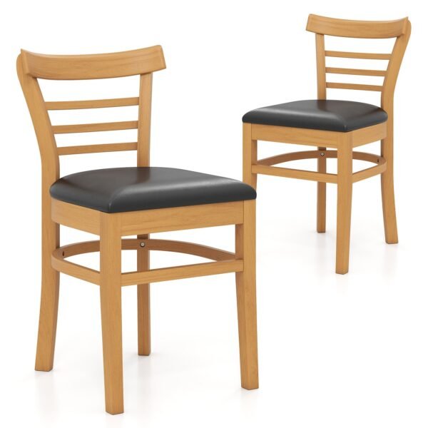 Valgomojo kėdžių komplektas su kaučiukmedžio masyvo kojomis ir dirbtinės odos apmušalais (Natūrali)