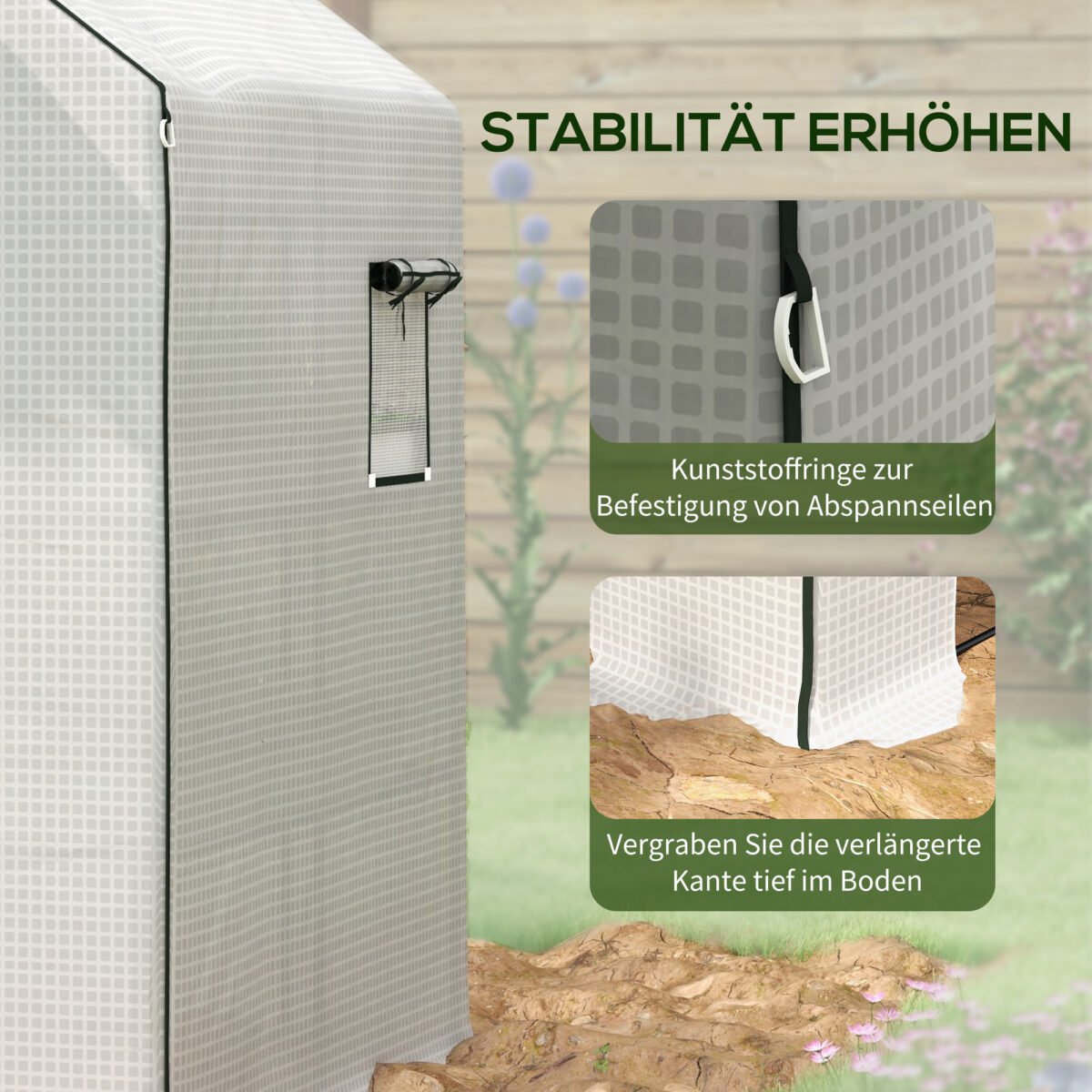 UV spinduliams atspari šiltnamio pakaitinė danga su užvyniojamomis durimis ir tinkliniais langais, 140x143x190 cm – Paveikslėlis 7