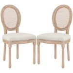 2 vnt. Vintažinio stiliaus valgomojo kėdžių komplektas su ratano nugarėle