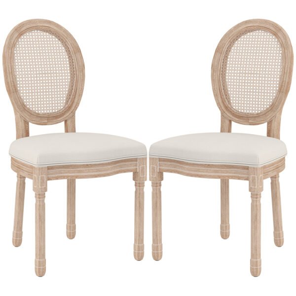 2 vnt. Vintažinio stiliaus valgomojo kėdžių komplektas su ratano nugarėle