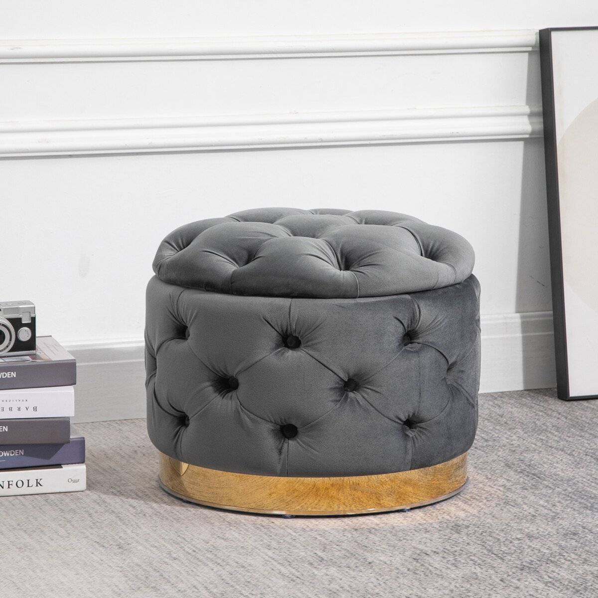 Vintažinis pufas su daiktadėže