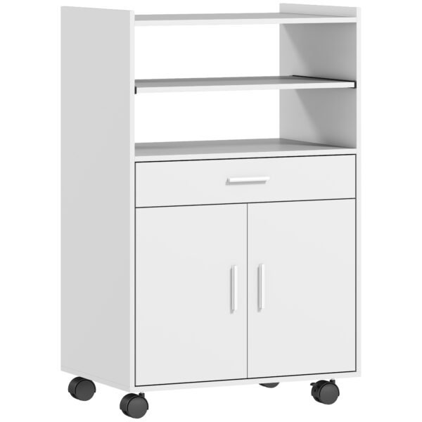 Virtuvės spintelė mikrobangų krosnelei su ištraukiama lentyna ir ratukais