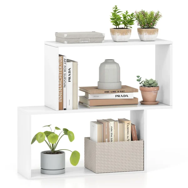 Geometrinė 3 aukštų knygų lentyna su dviem kubo formos skyriais (Balta)