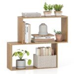 Geometrinė 3 aukštų laisvai pastatoma lentyna su kubiniais skyriais (Natūrali)