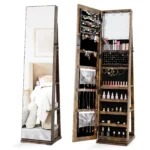 Papuošalų spintelė su viso ūgio veidrodžiu ir lentynomis (Kaimiška ruda)